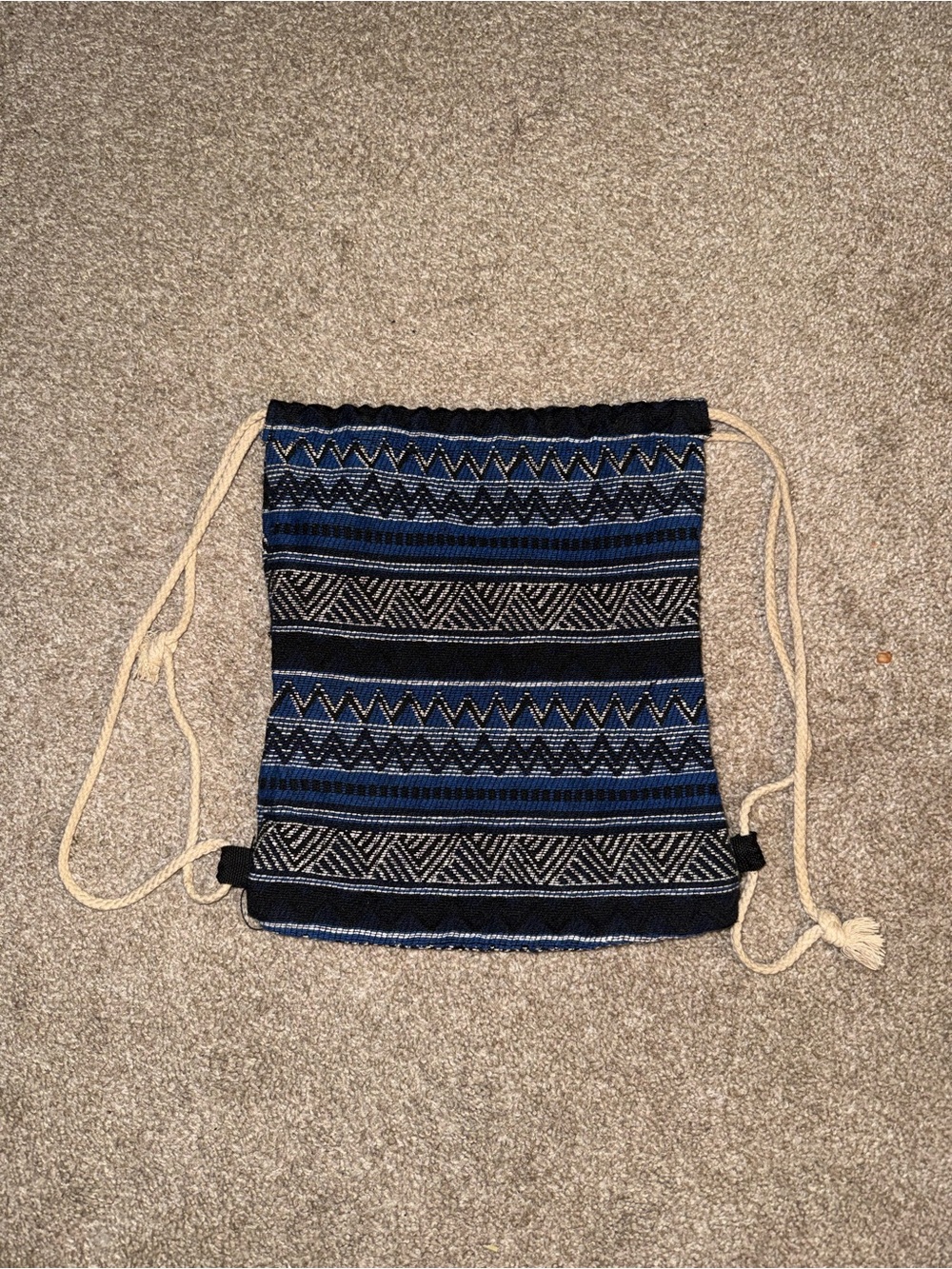 Blue Patterned Drawstring Backpack